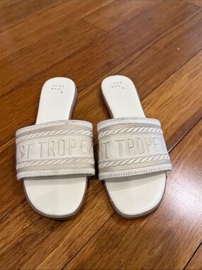 a new day Cream 'ST TROPEZ' Embroidered Slide Sandals